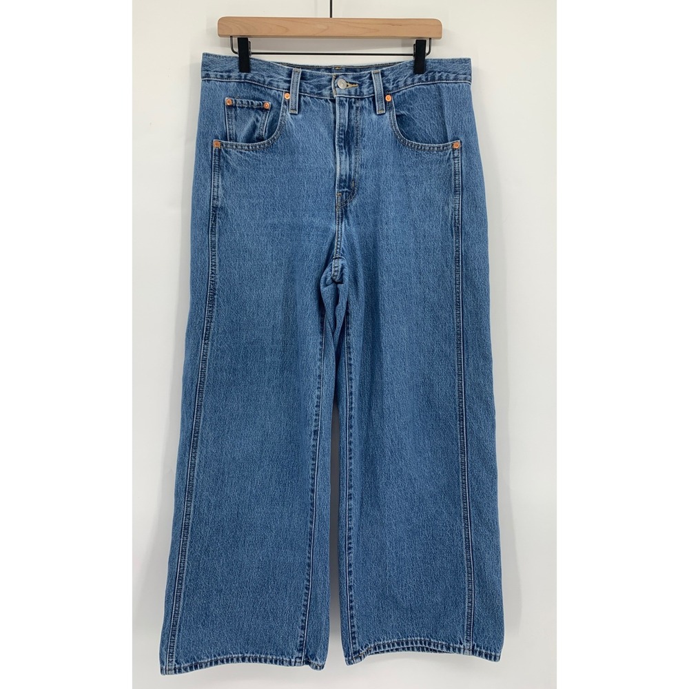 Levis Wide Leg Jeans Womens 30 Blue XL Straight High Rise Baggy Denim Pants